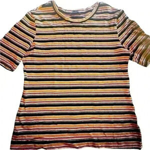 Zara large‎ scoop neck short sleeve stripe T-shirt notched edge detail. Stretchy